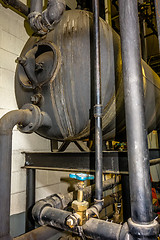 Image showing old boiler room equipment- high power boiler burner