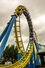 Image showing crazy rollercoaster rides at amusement park