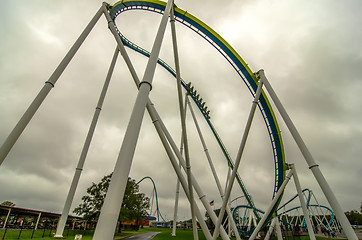 Image showing crazy rollercoaster rides at amusement park