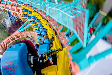 Image showing crazy rollercoaster rides at amusement park