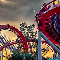 Image showing crazy rollercoaster rides at amusement park