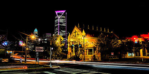 Image showing night time on streets of charlotte north carolina