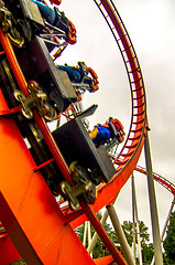 Image showing crazy rollercoaster rides at amusement park
