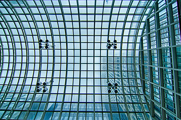 Image showing glass roof structure space fram of modern building hall