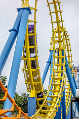 Image showing crazy rollercoaster rides at amusement park