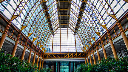 Image showing glass roof structure space fram of modern building hall