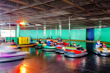 Image showing bumper cars amusement ride at the park under roof