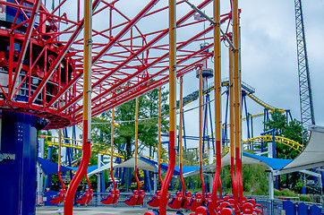 Image showing crazy rollercoaster rides at amusement park