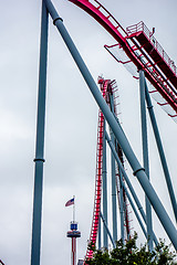 Image showing crazy rollercoaster rides at amusement park