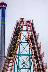 Image showing crazy rollercoaster rides at amusement park