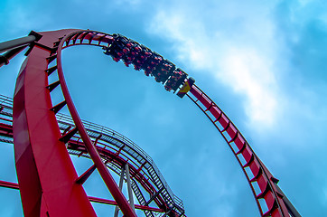 Image showing crazy rollercoaster rides at amusement park