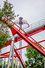 Image showing crazy rollercoaster rides at amusement park