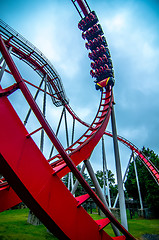 Image showing crazy rollercoaster rides at amusement park