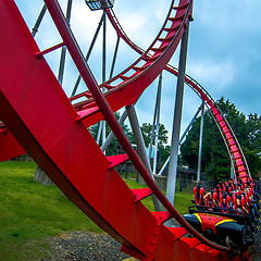 Image showing crazy rollercoaster rides at amusement park