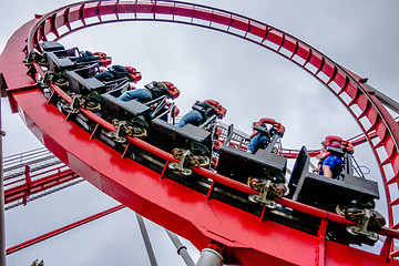 Image showing crazy rollercoaster rides at amusement park