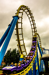 Image showing crazy rollercoaster rides at amusement park