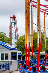 Image showing crazy rollercoaster rides at amusement park