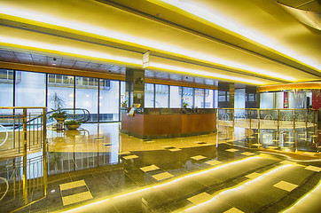 Image showing Interior of an office building lobby with reception