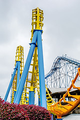 Image showing crazy rollercoaster rides at amusement park