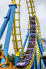 Image showing crazy rollercoaster rides at amusement park