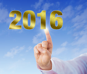 Image showing Index Finger Touching A Golden New Year 2016