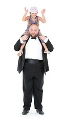 Image showing Little Girl Sitting on Shoulders Man Have Fun