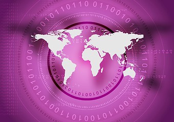 Image showing Abstract tech violet background with world map