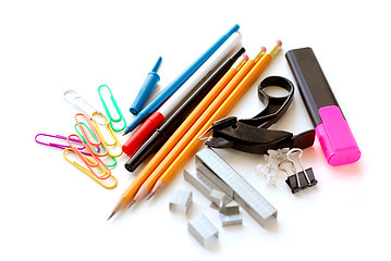 Image showing School office supplies on white