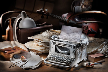 Image showing Still Life With Typing Machine And Cello