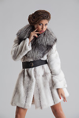 Image showing Young Beautiful Woman In a Fur Coat