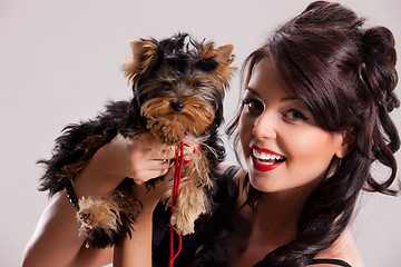 Image showing Young Woman With A Little Dog