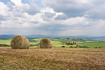 Image showing Hay Bales on Tuscan Landscape