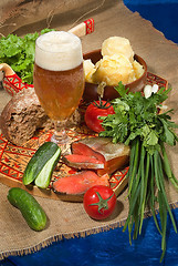 Image showing Still Lif With Beer And Potatoes