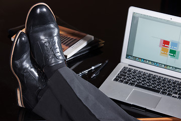 Image showing Man\'s Legs And Notebook