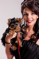 Image showing Young Woman With A Little Dog