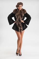 Image showing Young Beautiful Woman In a Fur Coat