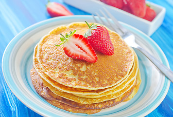 Image showing pancakes with strawberry