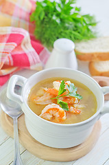 Image showing fresh soup with chicken and shrimps