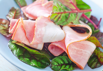 Image showing smoked bacon with mangold on plate