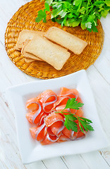 Image showing salmon and toasts