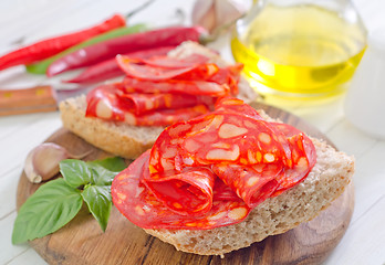 Image showing bread with salami