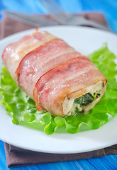 Image showing chicken roll with bacon