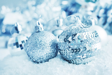 Image showing Christmas balls, Silver balls, Christmas decoration on the light