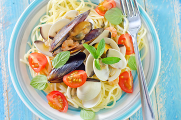 Image showing pasta with seafood