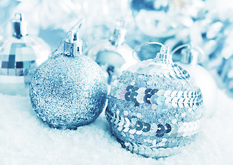 Image showing Christmas balls, Silver balls, Christmas decoration on the light