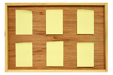 Image showing Notice board with six blank stickies