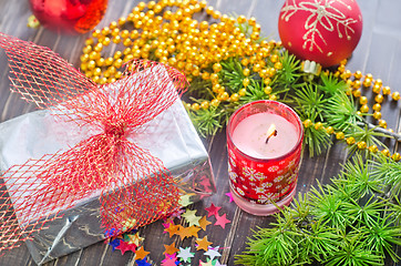 Image showing candle and christmas decoration