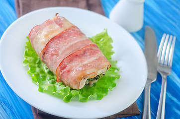 Image showing chicken roll with bacon