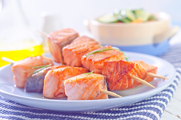 Image showing salmon kebab