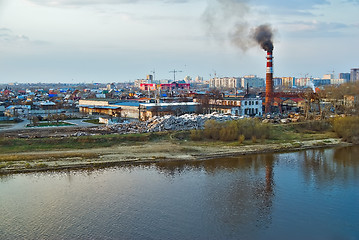 Image showing Plywood combine on river bank. Tyumen. Russia